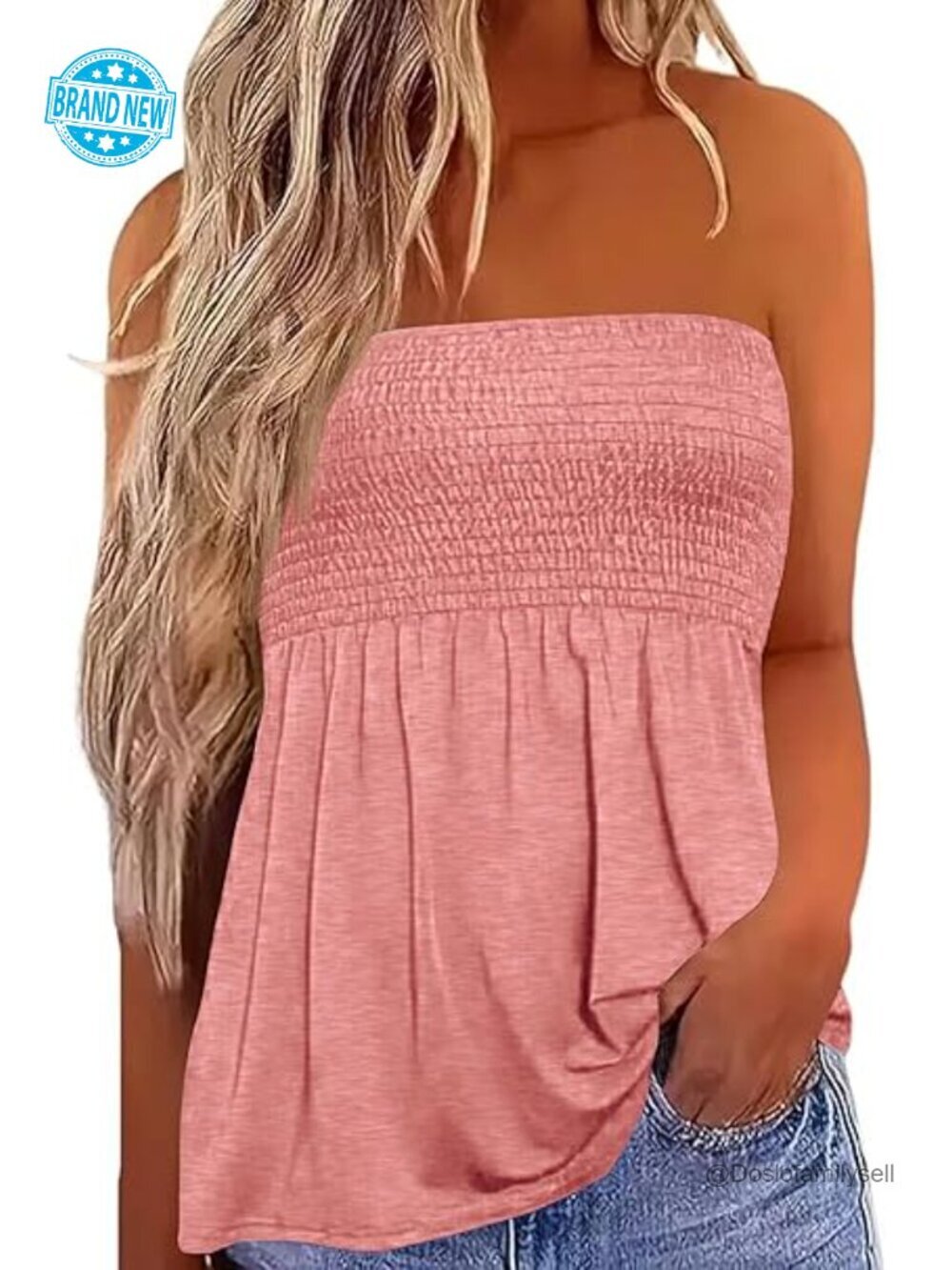 Flowy Pleated Strapless Tube Top Sleeveless Bandeau Tank Cute Beach Coverup